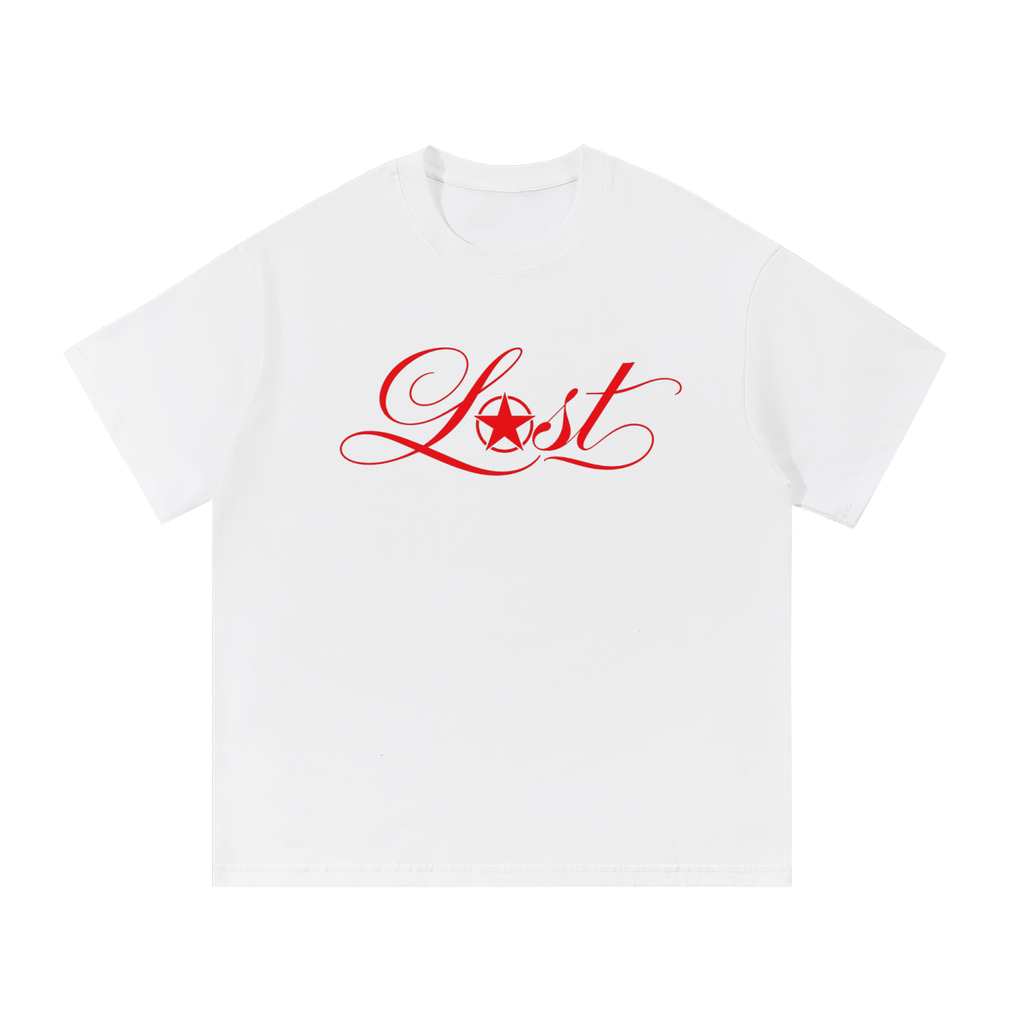 Oversized white cursive lost tee