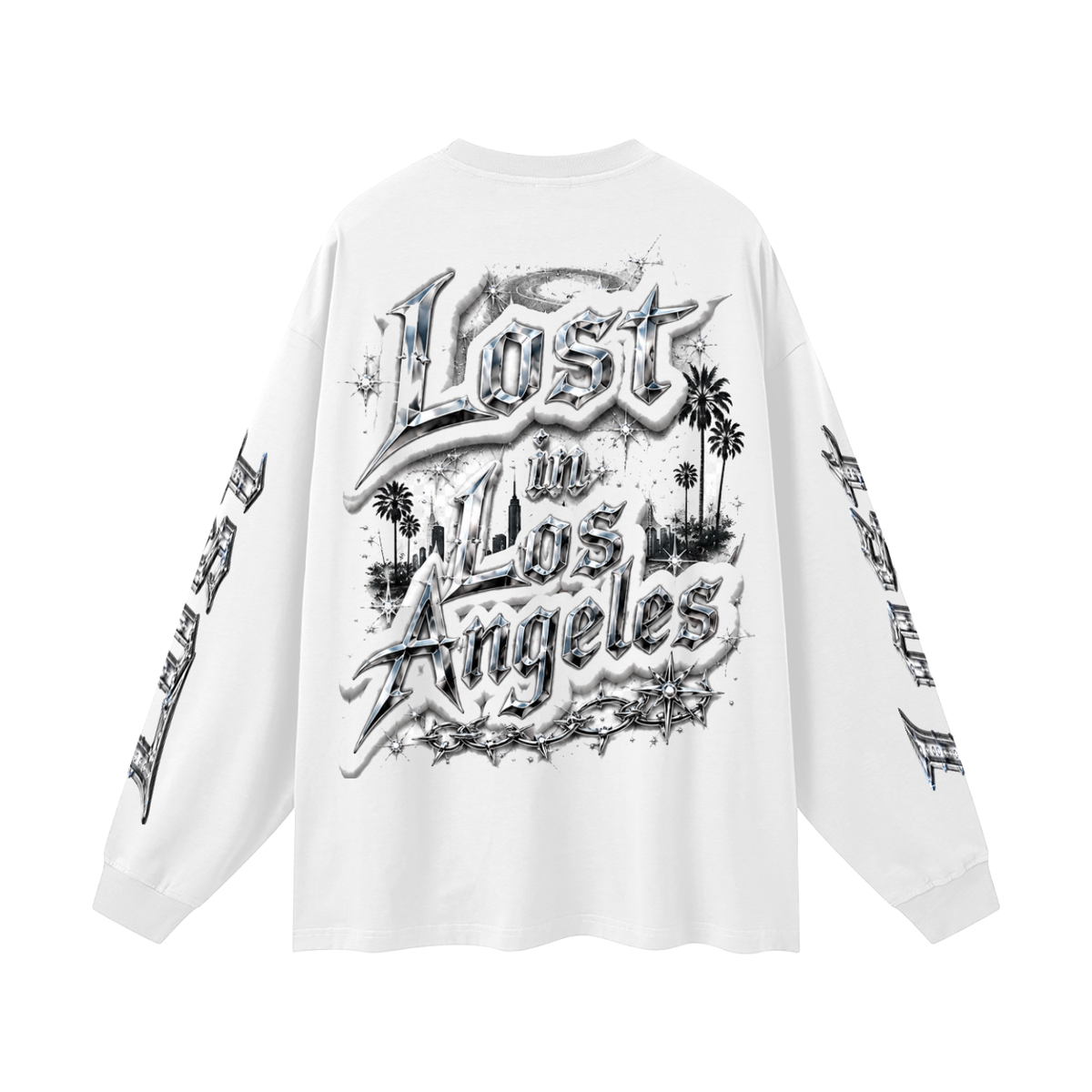 Oversized White Lost in LA Long Sleeve T-Shirt